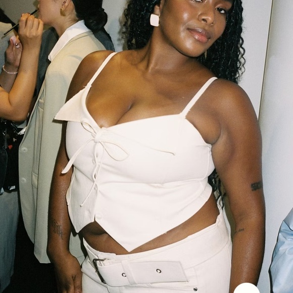 Djerf Avenue Remake Denim Top Cream Size XL - Picture 1 of 5